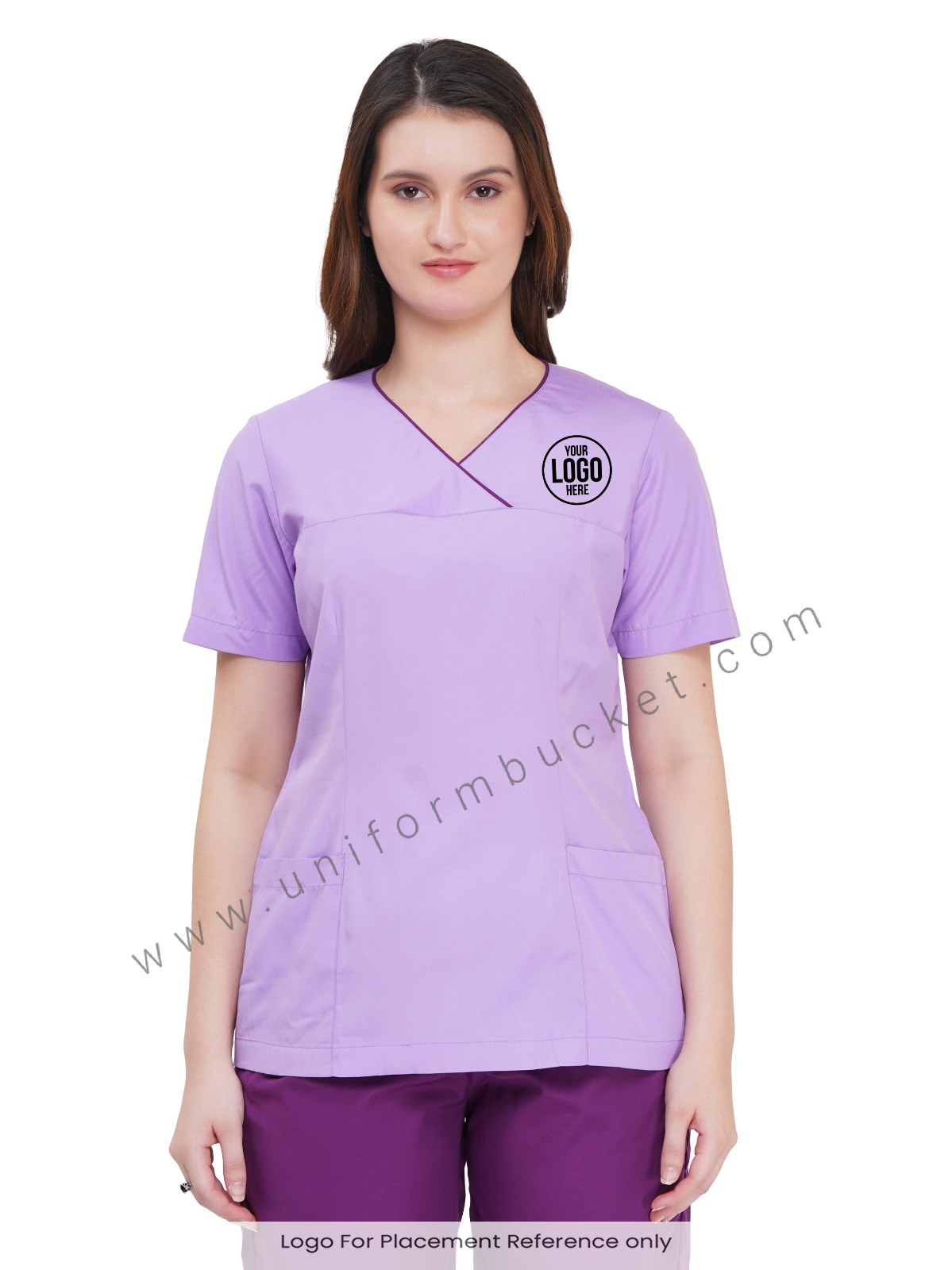 LIGHT PURPLE CROSSOVER NECK FEMALE TOP WITH MAGENTA PIPING view 1